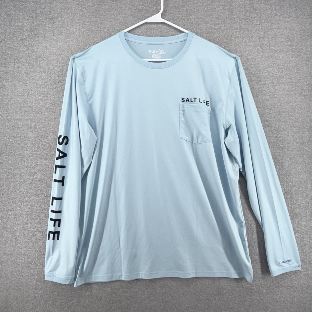 Salt Life SLX Uvapor Pullover Fishing T Shirt Men Size XXL Blue Long Sleeve Logo